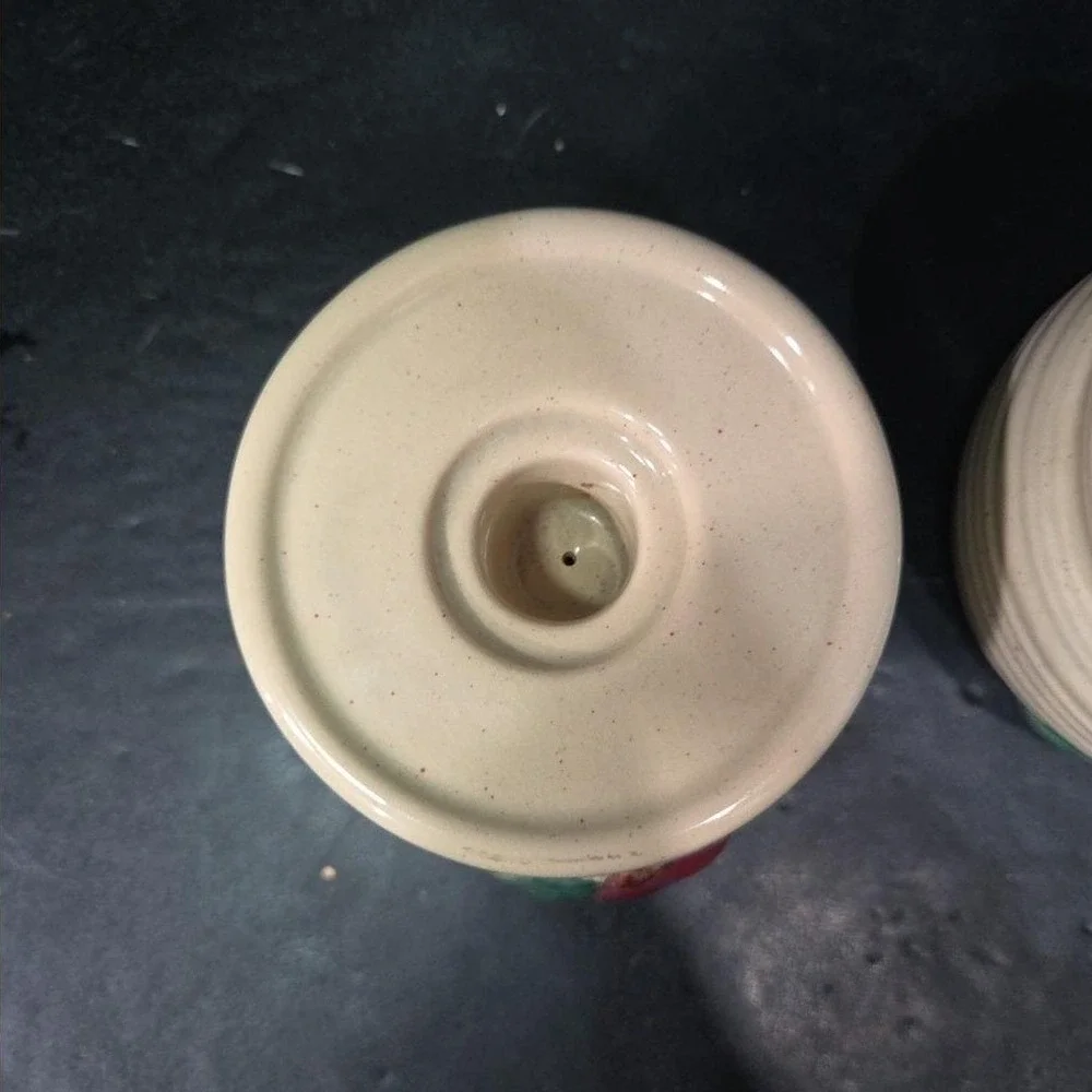 Ceramic Bright Red Apple Candleholders, Set of 2, Vintage Hand Painted Votives
